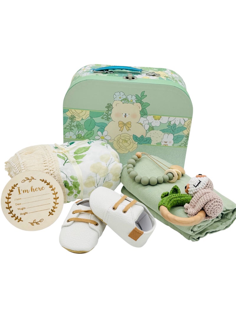 Baby Swaddle Wrap Gift Set, 8 Pieces Newborn Essentials, Baby Swaddle Blanket (Green)