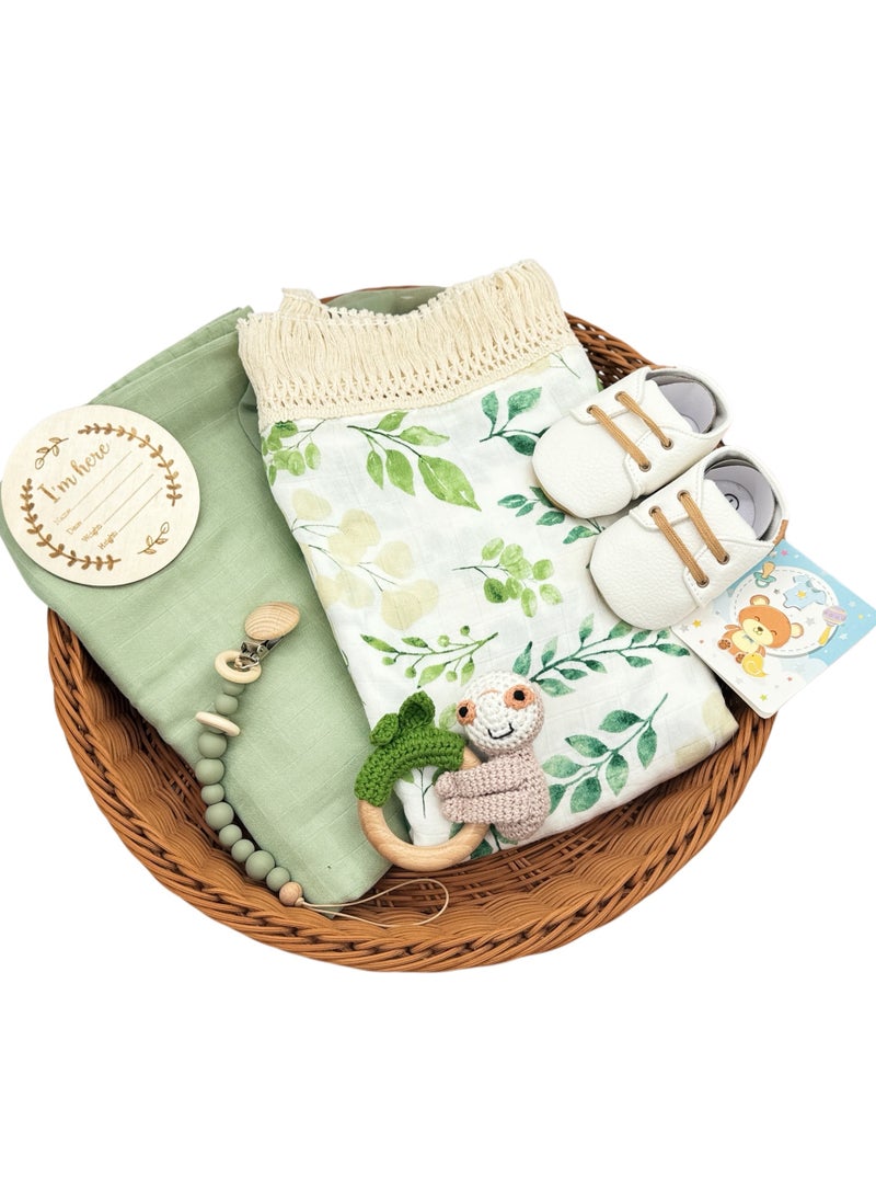 Baby Swaddle Wrap Gift Set, 8 Pieces Newborn Essentials, Baby Swaddle Blanket (Green)