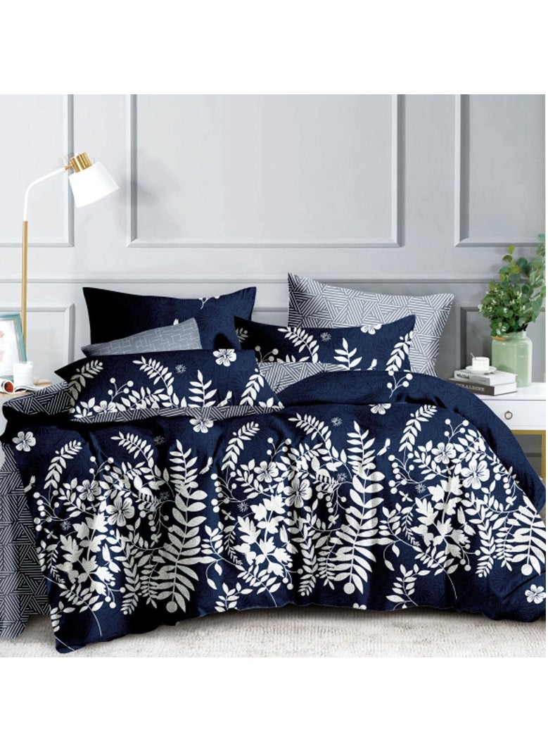 Navy Bloom Bed Sheet Set - Without Filling-6 Pcs - 6 Pcs - 4 Pillow Covers - 1 Bedsheet - 1 Duvet Cover  King Size: Duvet Cover: 220*240cm Fitted Sheet: 200*200cm+30cm Pillow Cases: 50*75cm