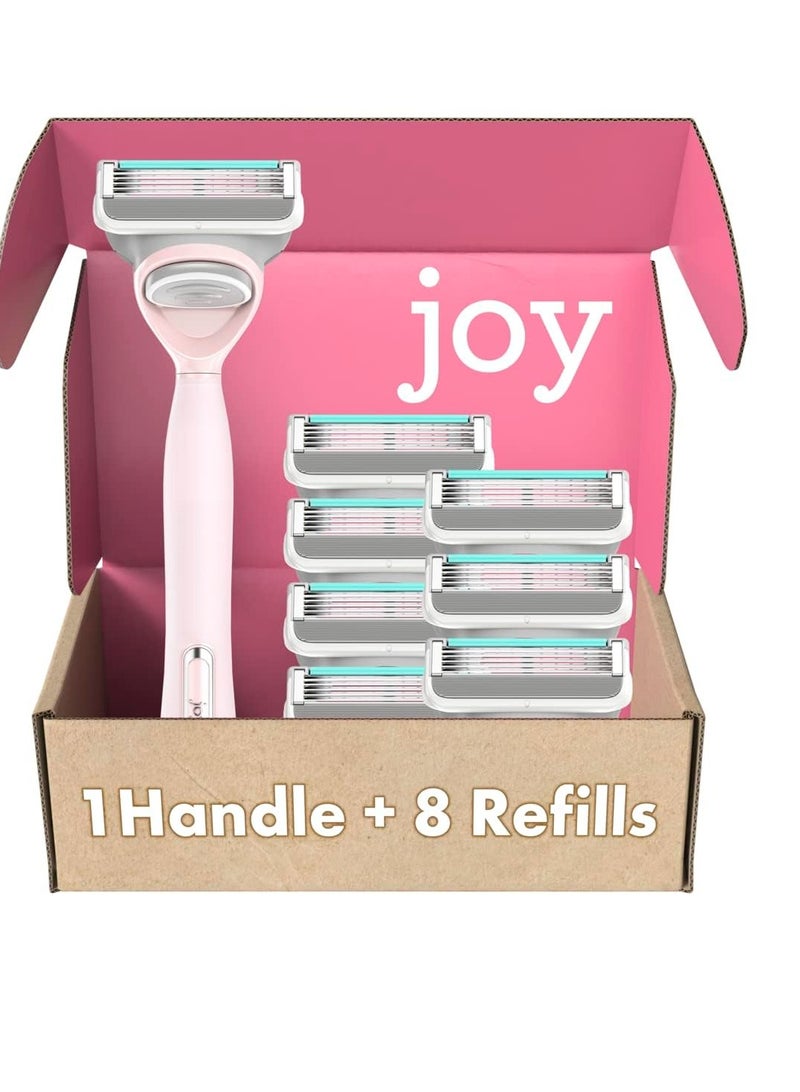 Razors for Women, 1 Handle, 8 Razor Blade Refills, Pink, Lubrastrip to Help Avoid Skin Irritation