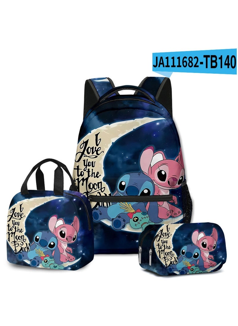 Stitch Student School Bag Children's Lunch Bag Pencil Case Three-Piece Set 30*40*17cm