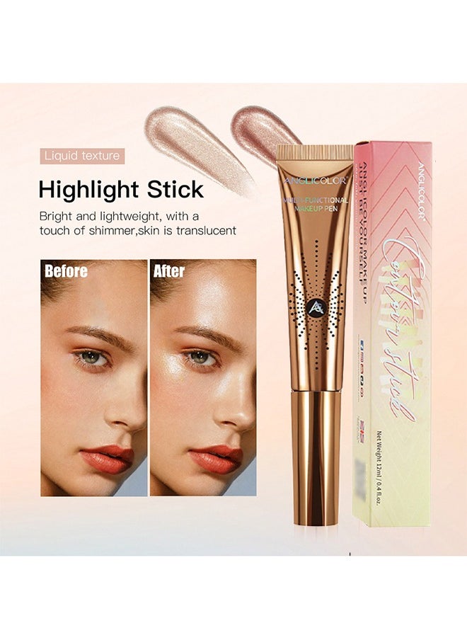 Multi-Functional Makeup Pen，Liquid Highlighter Makeup Stick 3D Sparkling Effect,Cream Highlighter Lightweight,Easy To Spread,Highlighter Makeup Long-lasting,Natural Makeup Effect-12ml  #01