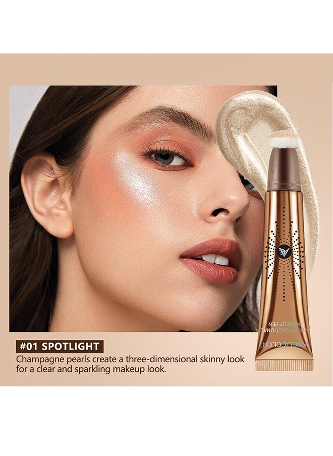 Multi-Functional Makeup Pen，Liquid Highlighter Makeup Stick 3D Sparkling Effect,Cream Highlighter Lightweight,Easy To Spread,Highlighter Makeup Long-lasting,Natural Makeup Effect-12ml  #01