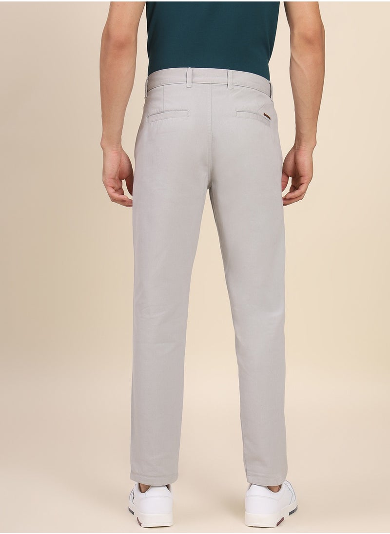 Light Grey Tapered Fit Solid Trouser for Men - Cotton Lycra, Full Length, Button & Zip, Chinos, Mid Rise, Casual, Machine Wash