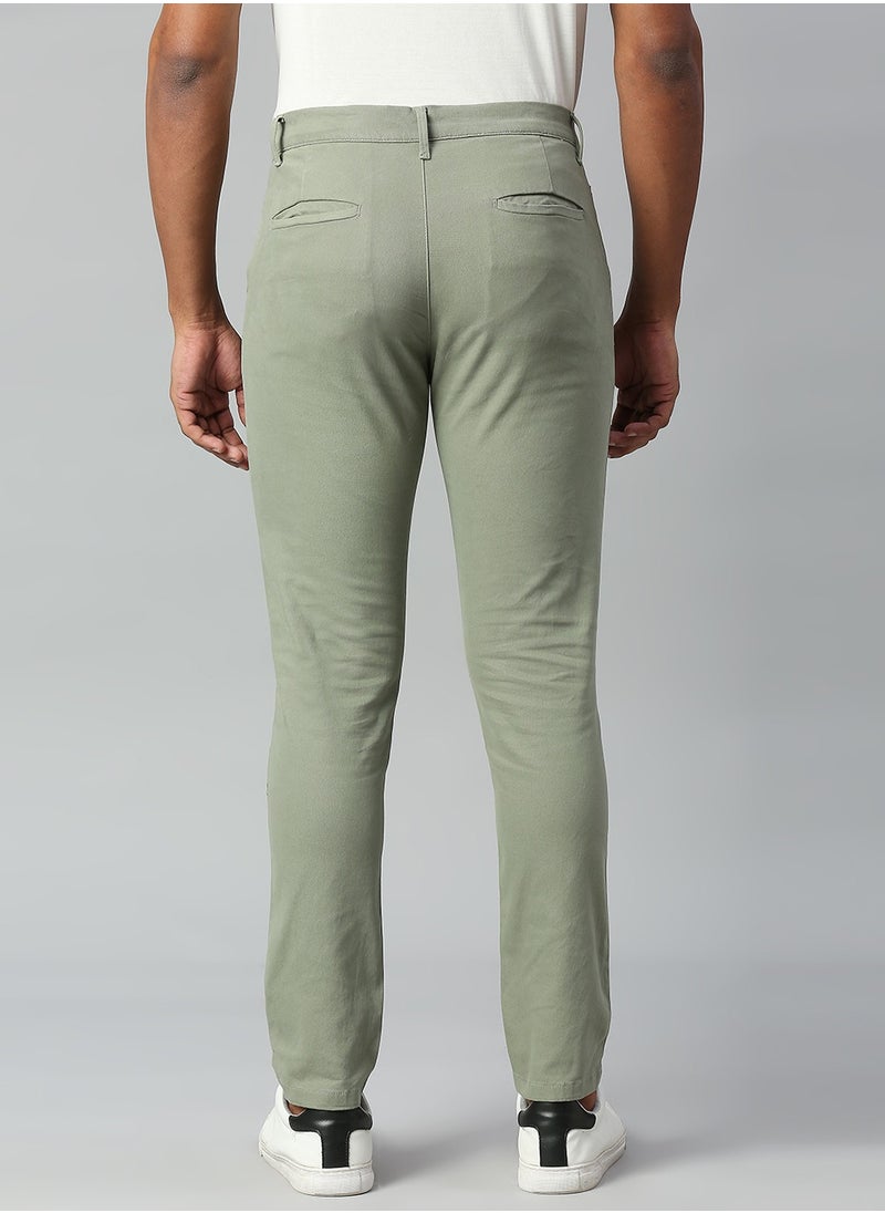 Men's Tapered Fit Sage Cotton Chinos - Mid-Rise, Full Length, Button & Zip Closure, Machine Wash