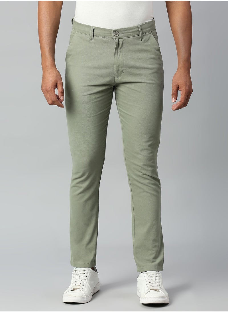 Men's Tapered Fit Sage Cotton Chinos - Mid-Rise, Full Length, Button & Zip Closure, Machine Wash