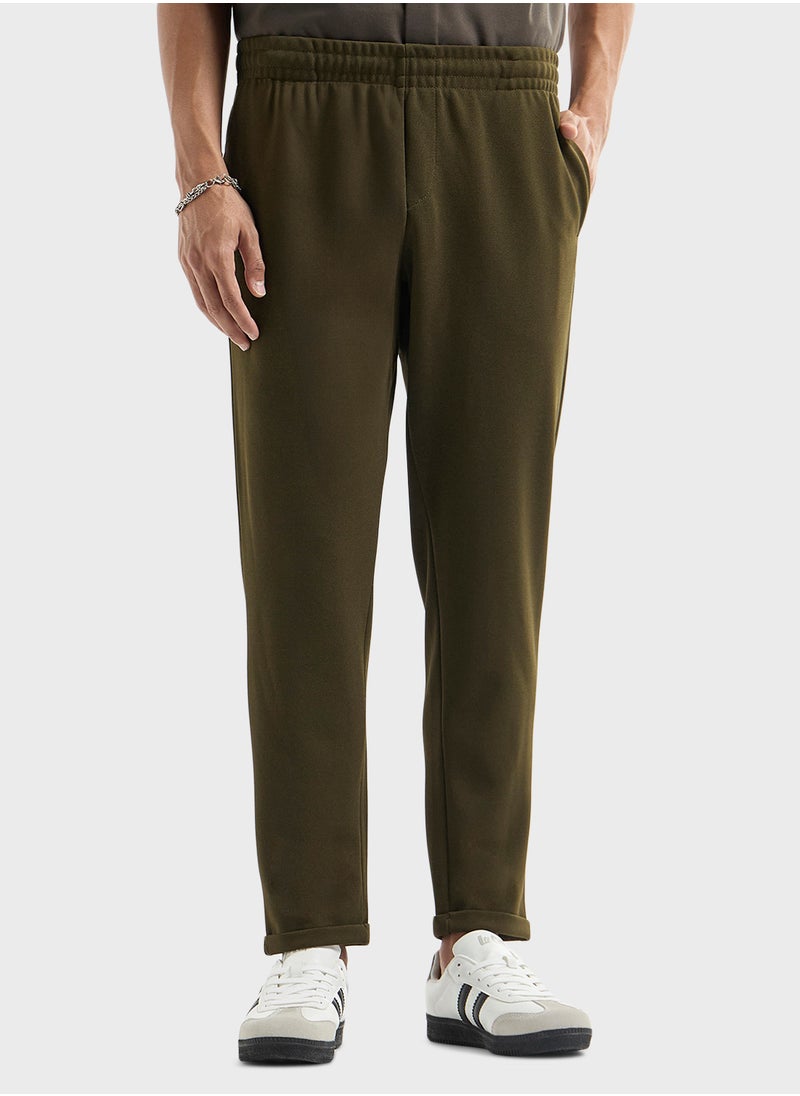 Textured Regular Fit Pants with Flexi Waist and Po