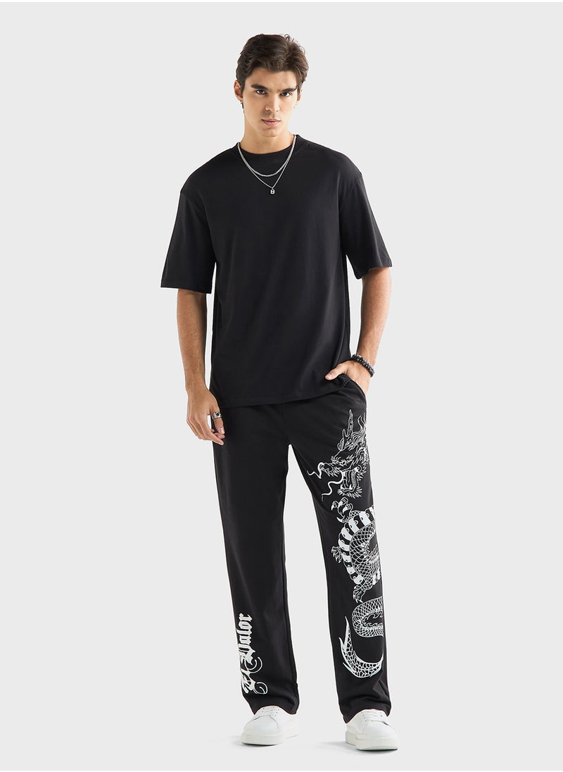 Dragon Print Relaxed Fit Joggers with Flexi Waist