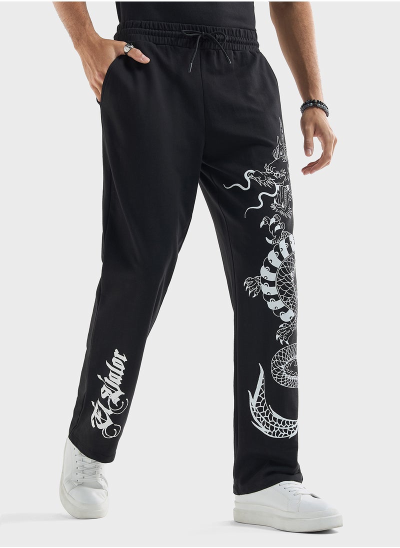 Dragon Print Relaxed Fit Joggers with Flexi Waist