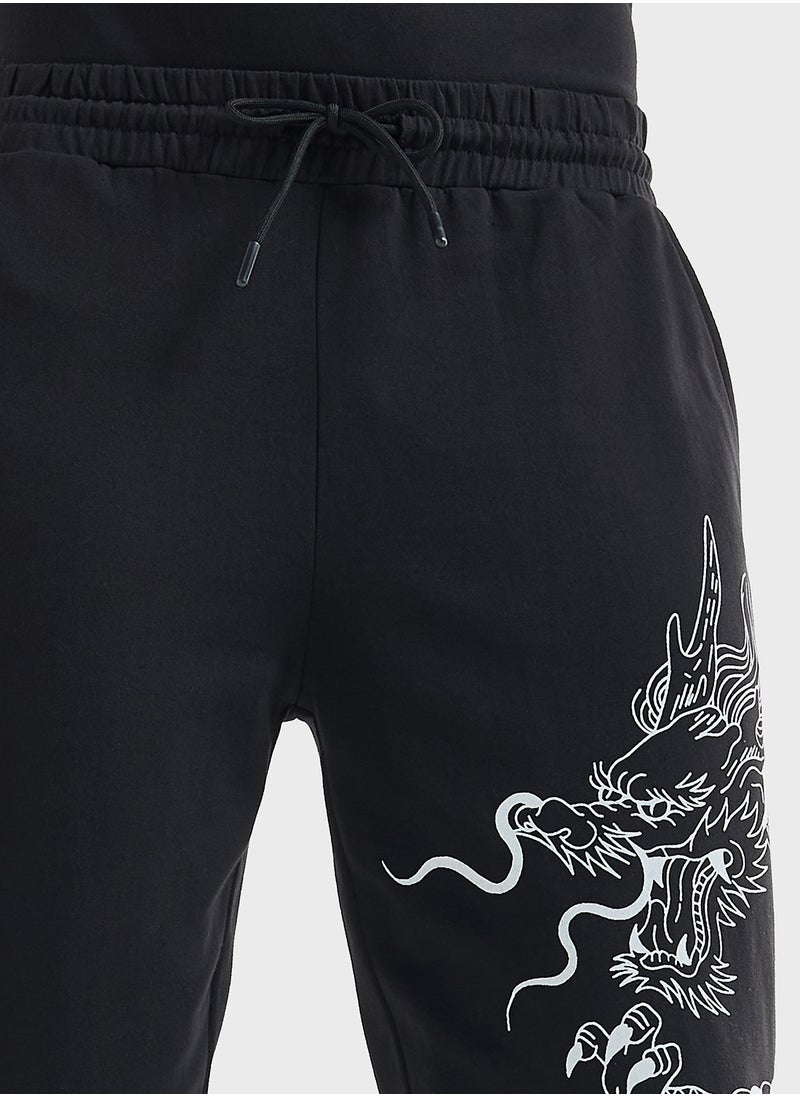 Dragon Print Relaxed Fit Joggers with Flexi Waist