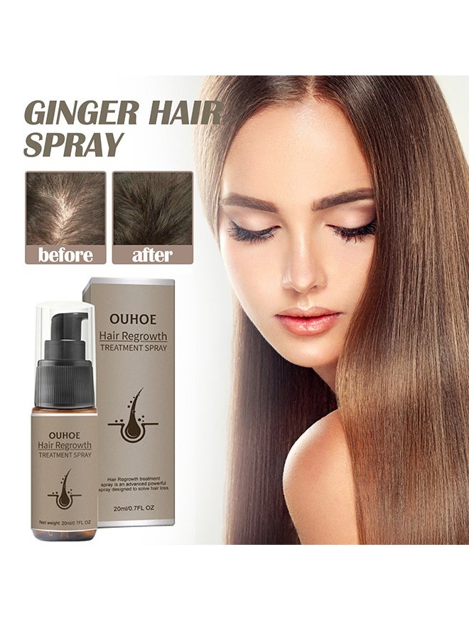 Hair Regrowth，Ginger Hair Thickening Spray Anti-Hair Loss Firming Nourishing Strong and Thick Hair, Treatment Hair Growth Essence, Dense Hair Regeneration Spray, Suitable for Men and Women(20ml/0.7fl.oz)