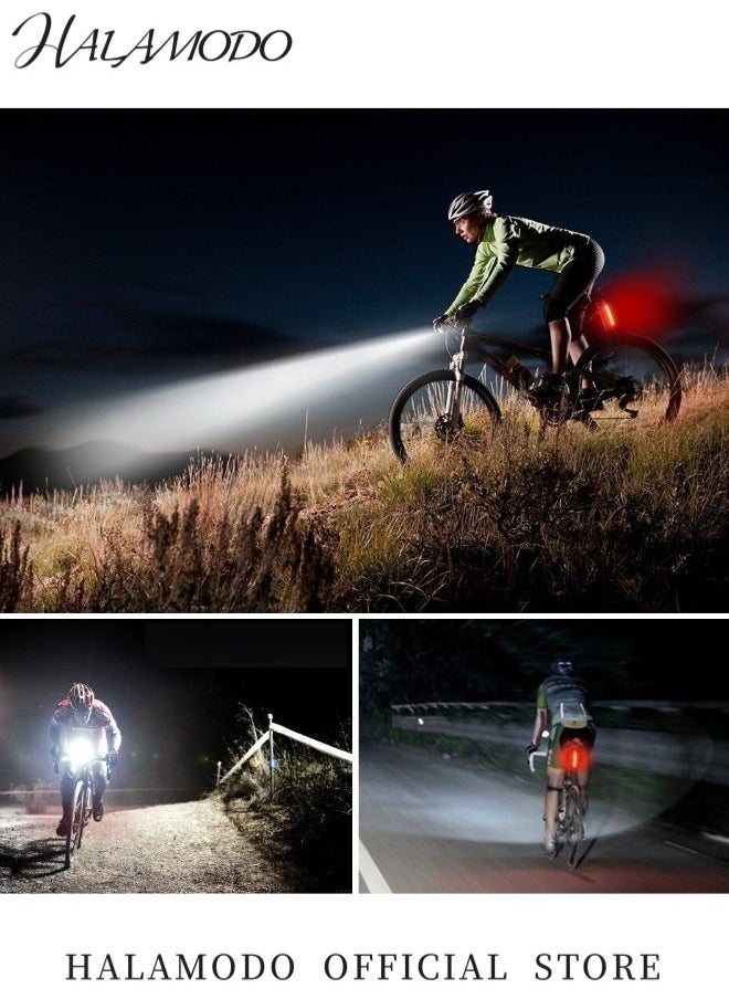 Bike Light Set of 1pc Bicycle Headlight & 1pc Rear Taillight USB Rechargeable Bike Light Powerful Lumens Water Resistant Ultra-Bright Bike Lights Road Commuter LED Front Light for Enhanced Safety & Visibility