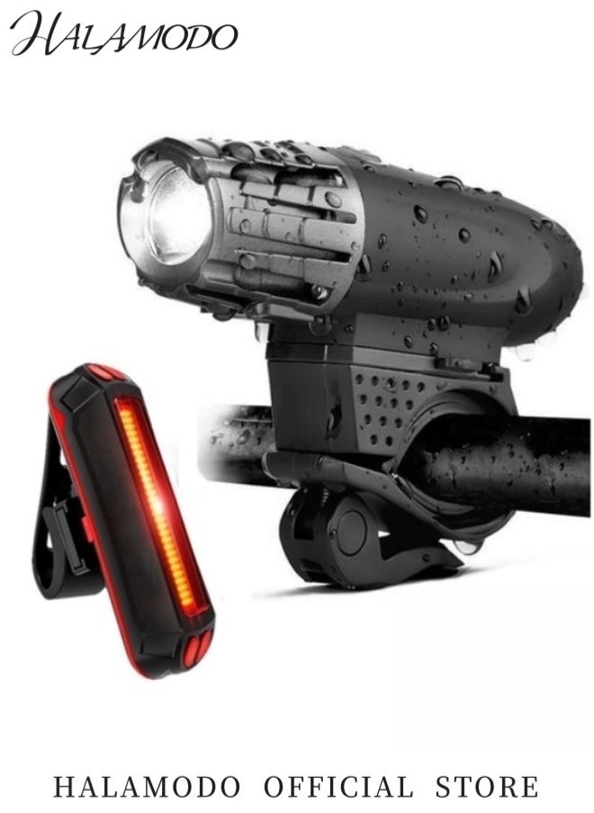 Bike Light Set of 1pc Bicycle Headlight & 1pc Rear Taillight USB Rechargeable Bike Light Powerful Lumens Water Resistant Ultra-Bright Bike Lights Road Commuter LED Front Light for Enhanced Safety & Visibility