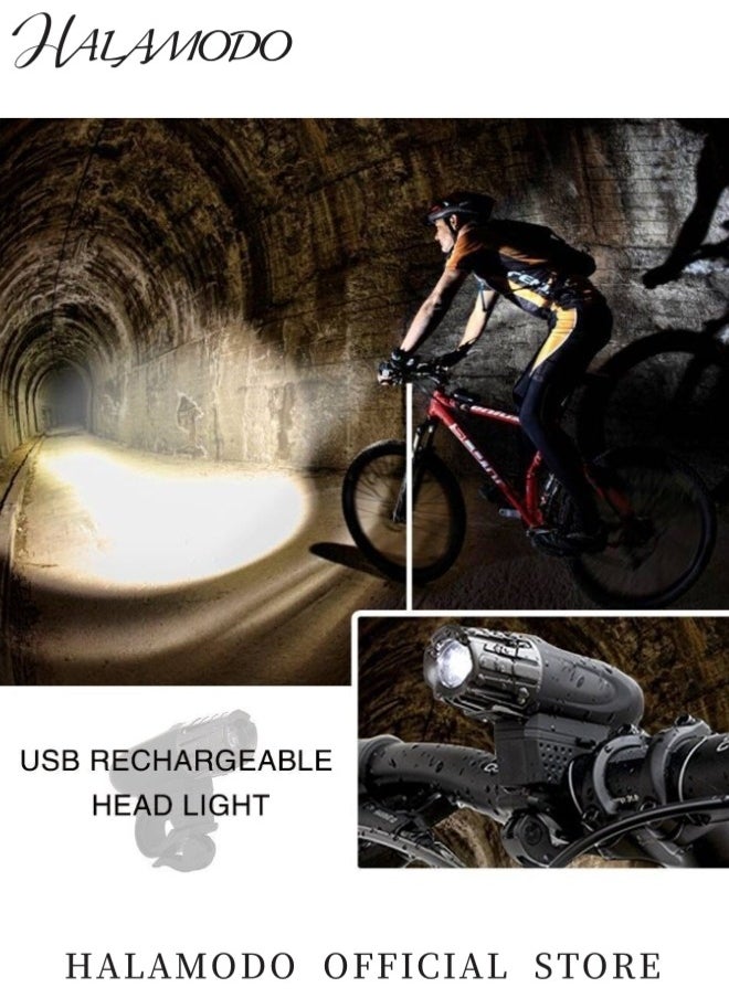 Bike Light Set of 1pc Bicycle Headlight & 1pc Rear Taillight USB Rechargeable Bike Light Powerful Lumens Water Resistant Ultra-Bright Bike Lights Road Commuter LED Front Light for Enhanced Safety & Visibility