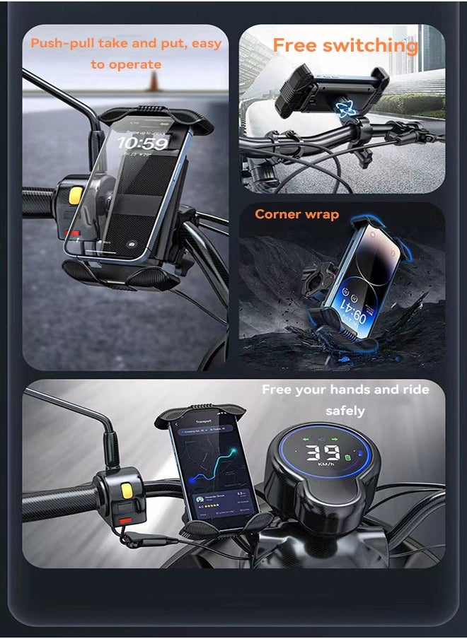 Bike Phone Holder, Motorcycle Phone Mount - Motorcycle Handlebar Cell Phone Clamp, Scooter Phone Clip for iPhone 15 Pro Max Plus, 14 Pro Max, S23 S24 Ultra, 4.7-6.8