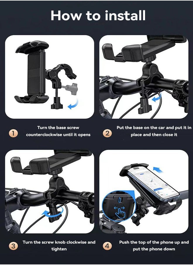 Bike Phone Holder, Motorcycle Phone Mount - Motorcycle Handlebar Cell Phone Clamp, Scooter Phone Clip for iPhone 15 Pro Max Plus, 14 Pro Max, S23 S24 Ultra, 4.7-6.8