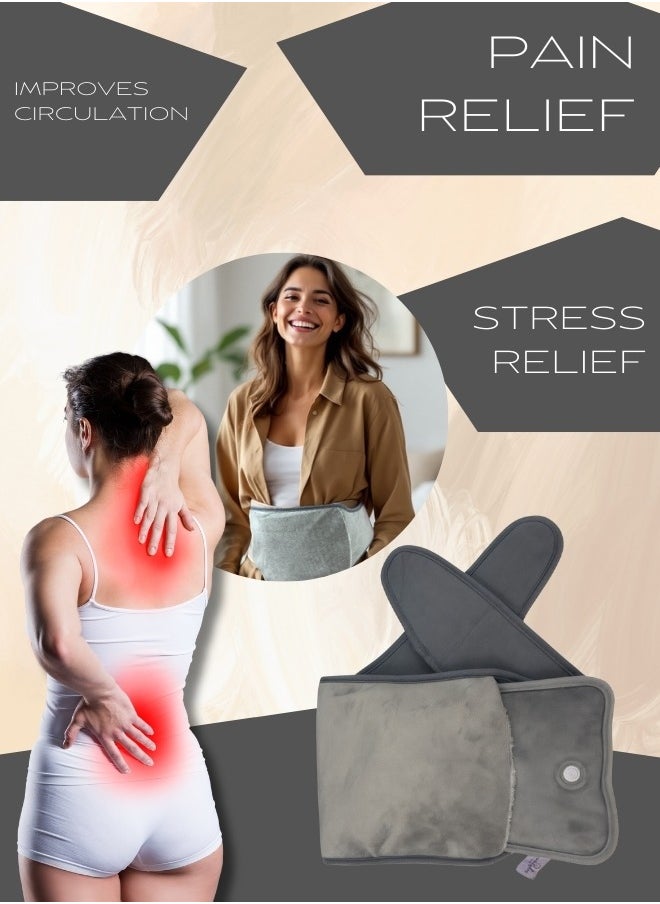 Breeze & Ripplez™ Set of 1pc electric rechargeable heating water bag soft fleece cover for pain relief advanced leak proof technology fast heating with 1 pc belt for pain relief