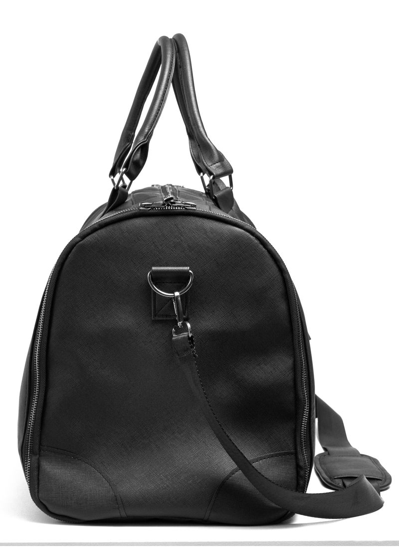 Saffiano Leather Travel Duffle Bag AllInStyle / Exquisite Safeguarding /Suit-Friendly Design / Wrinkle-Free Clothes / Garment Protection / 40L Interior / Comfortable Portability Travel Bag - Black