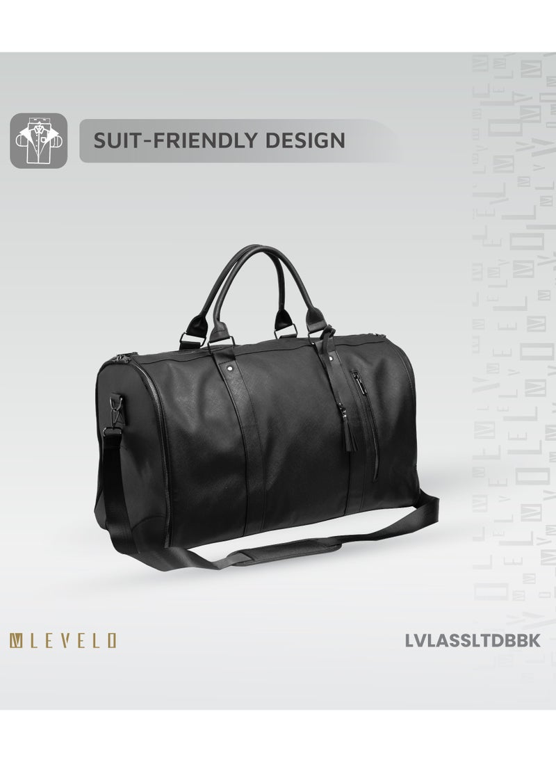 Saffiano Leather Travel Duffle Bag AllInStyle / Exquisite Safeguarding /Suit-Friendly Design / Wrinkle-Free Clothes / Garment Protection / 40L Interior / Comfortable Portability Travel Bag - Black