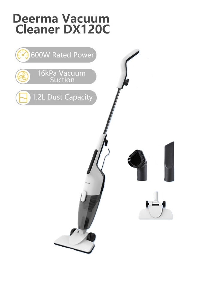 Handheld Portable Vacuum Cleaner 2 in 1 Push Vacuum With 3 Brushes 16000Pa Low Noise DX120C- 600 W DX120C White