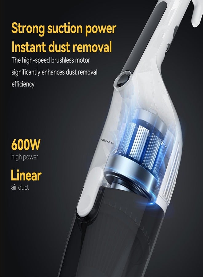 Handheld Portable Vacuum Cleaner 2 in 1 Push Vacuum With 3 Brushes 16000Pa Low Noise DX120C- 600 W DX120C White