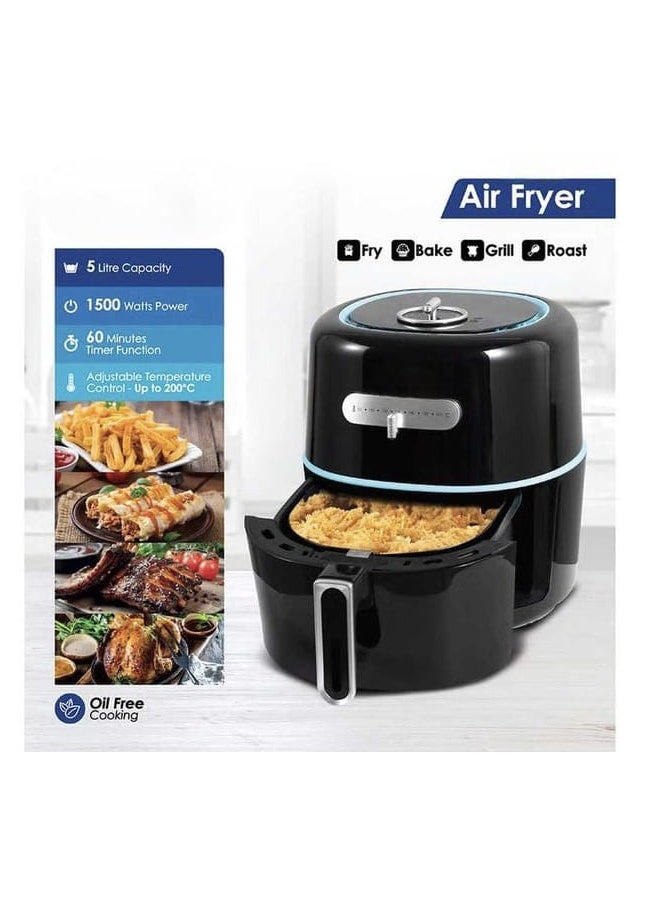 Air Fryer 5L with 60-Min Timer, Adjustable Temperature Control, Oil-Free Cooking for Healthy Frying, Baking, Grilling & Roasting – Large Capacity 1500W