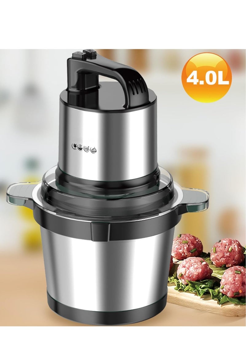 Mini Food Chopper, Mini Kitchen Food Blender Chopper, Commercial Meat Blender, Electric Meat Grinder With 4 L Capacity Stainless Steel Bowl For Meat Onion Vegetable Nut