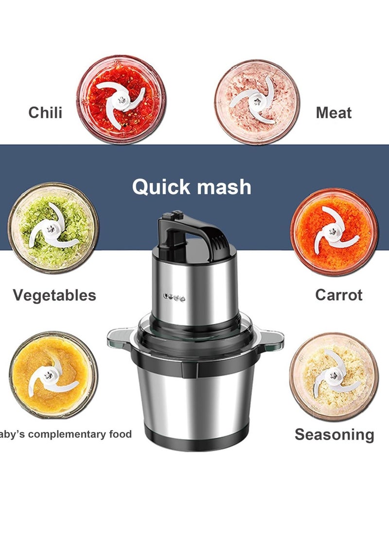 Mini Food Chopper, Mini Kitchen Food Blender Chopper, Commercial Meat Blender, Electric Meat Grinder With 4 L Capacity Stainless Steel Bowl For Meat Onion Vegetable Nut