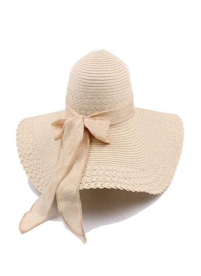 Women Big Bowknot Straw Hat Beach Cap Beachwear Wide Floppy Foldable Roll up Brim Hats Sun UPF 50+ Party Garden Travel