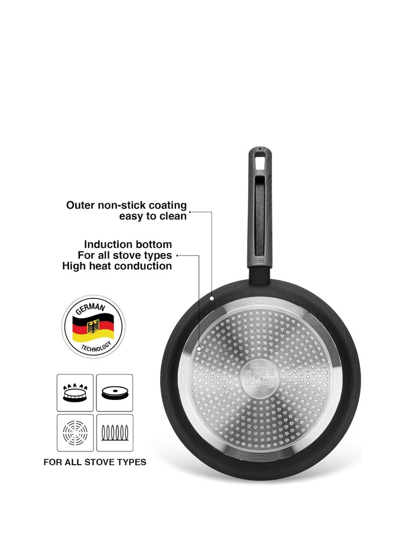 2-Piece Frying Pan 24cm x 26cm, Aluminum Non Stick Coating Vela Rock Series Induction Bottom Technology, Ergonomic Bakelite Handle and PFOA Free Kitchen Cookware for Omelets, Stir Frying