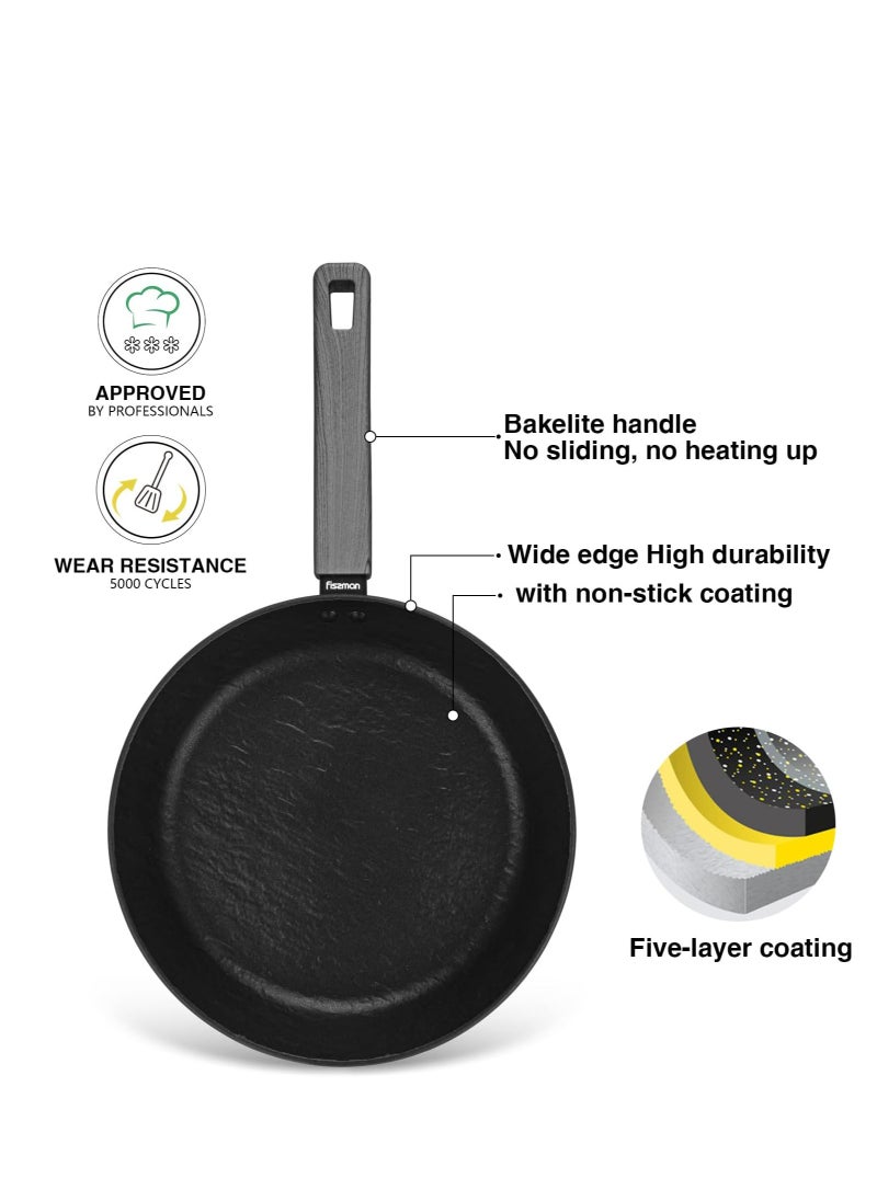 2-Piece Frying Pan 24cm x 26cm, Aluminum Non Stick Coating Vela Rock Series Induction Bottom Technology, Ergonomic Bakelite Handle and PFOA Free Kitchen Cookware for Omelets, Stir Frying