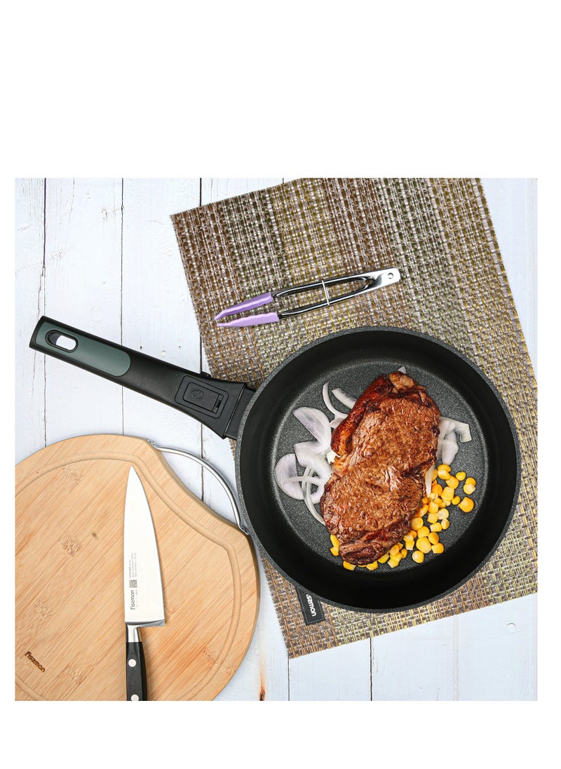 Deep Frying Pan Brilliant Series 28cm with Detachable Handle with Silicone Glass Lid and Silicone Spatula