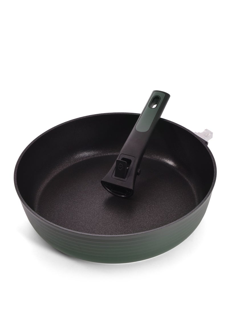 Deep Frying Pan Brilliant Series 28cm with Detachable Handle with Silicone Glass Lid and Silicone Spatula