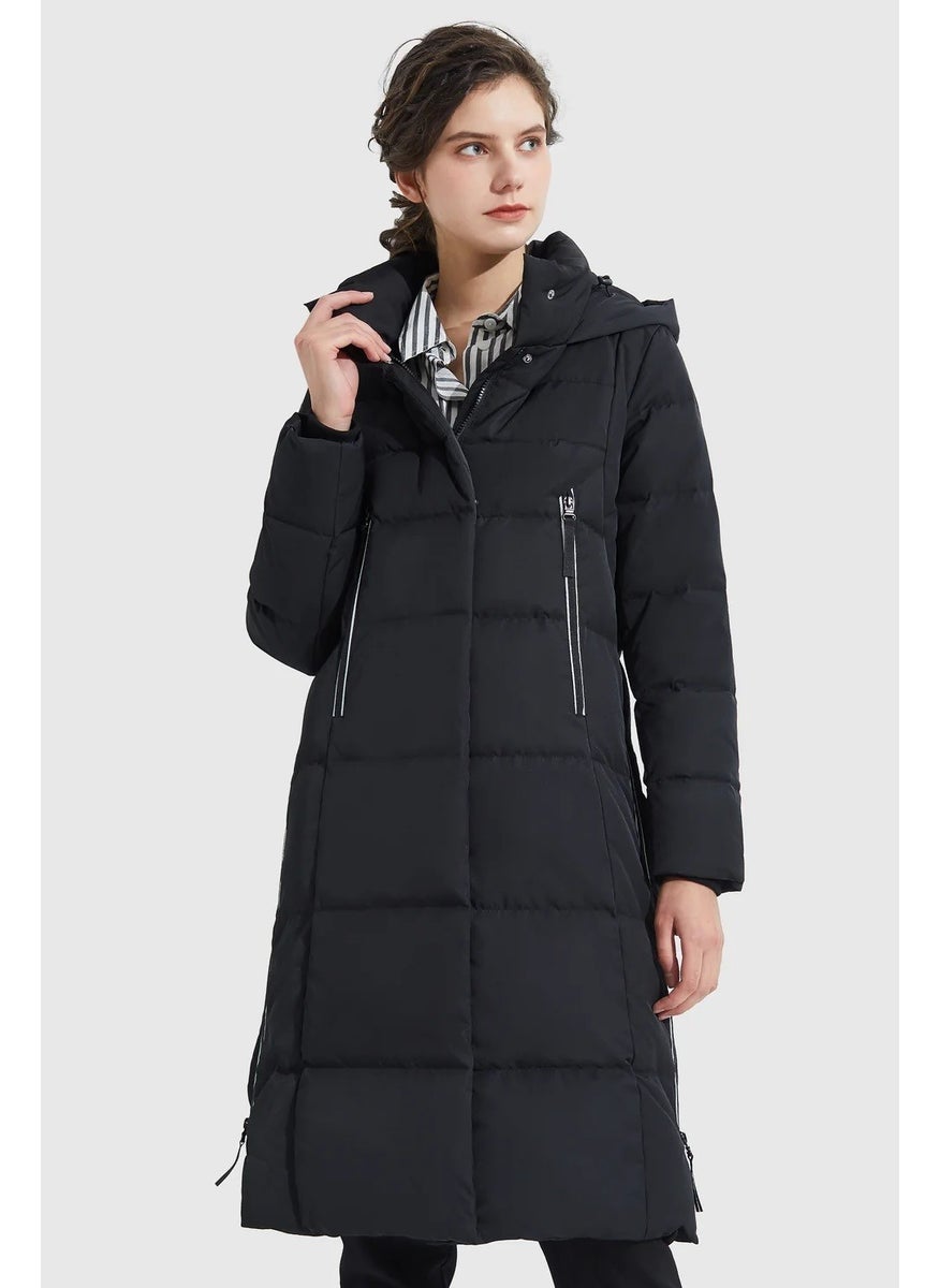 Women's Long Winter Fiber Lined Side Zipper Detailed Puffer Coat