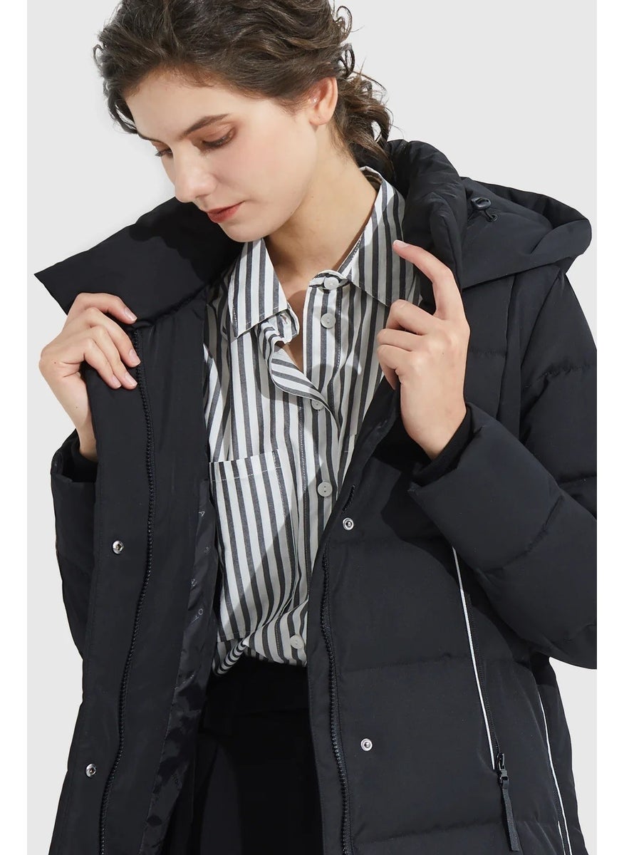 Women's Long Winter Fiber Lined Side Zipper Detailed Puffer Coat