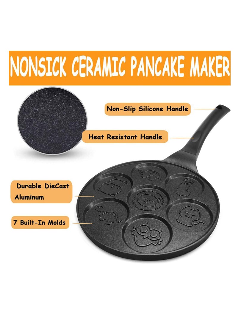 Seven - Hole Cartoon Frying Pan: A Non - Stick Pan for Kitchen Pancakes and Eggs in Black