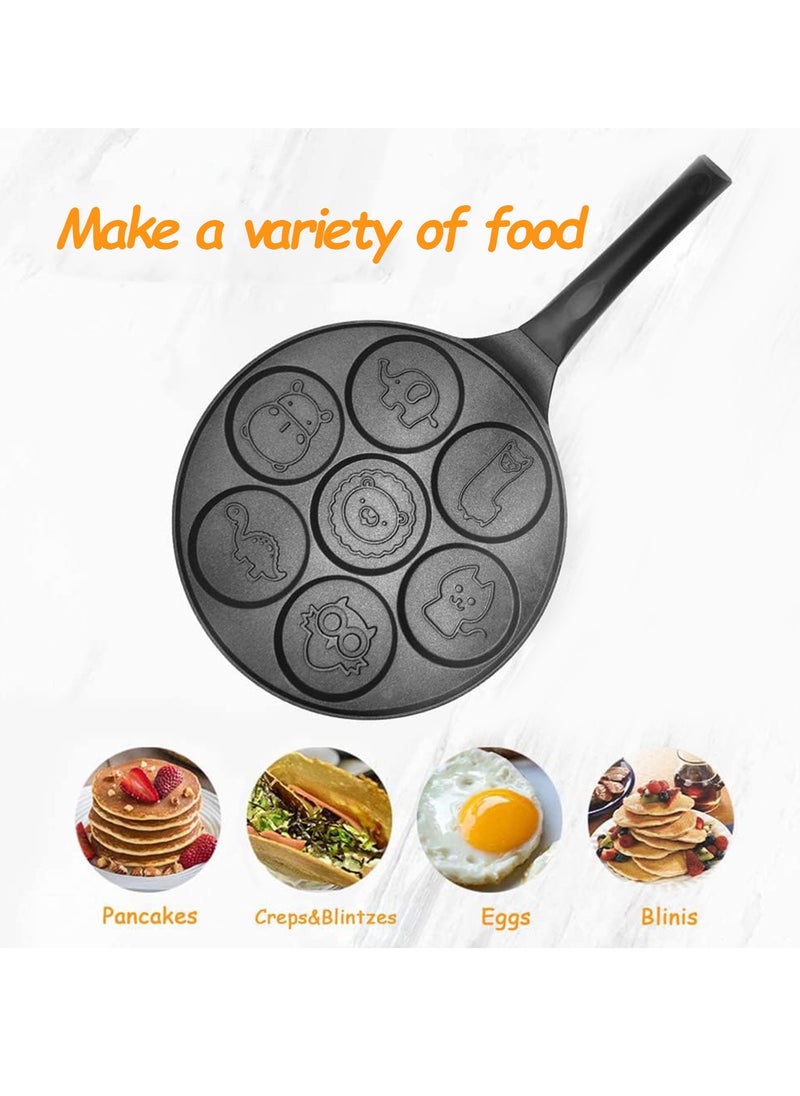 Seven - Hole Cartoon Frying Pan: A Non - Stick Pan for Kitchen Pancakes and Eggs in Black