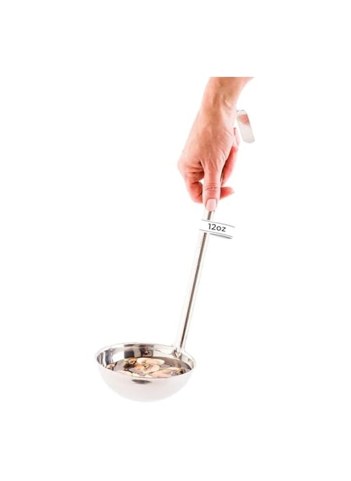 Stainless Steel Serving Ladle, Serving Spoon - Hook Handle - Heavy Duty, Commercial Grade - 12 oz - 1ct Box