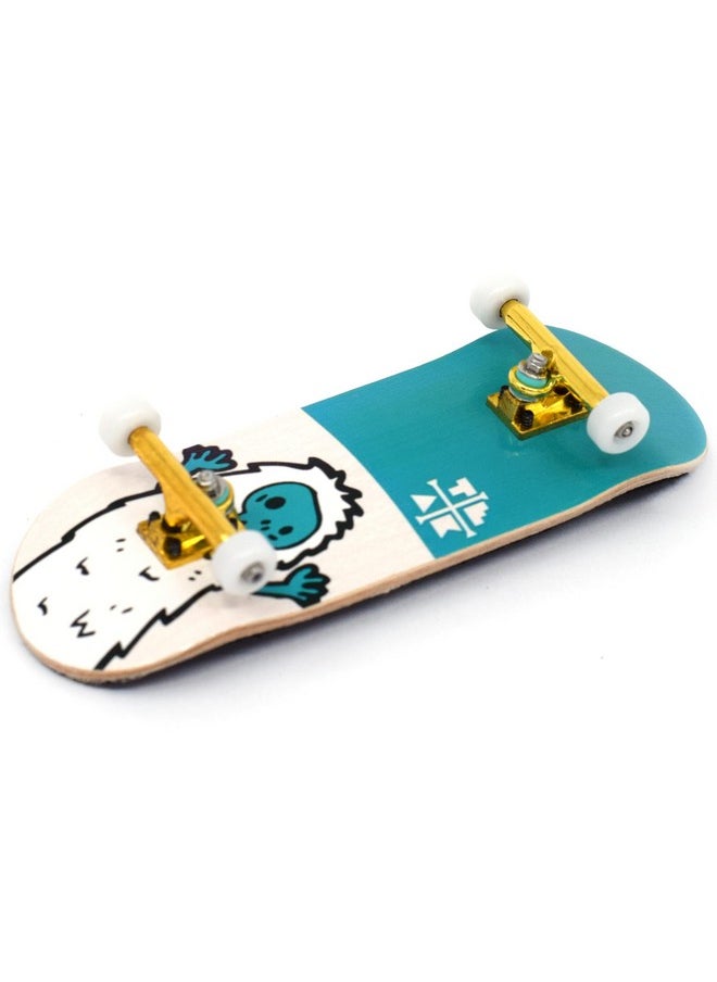 32Mm Pro Fingerboard Heat Transfer Graphic Complete - Fully Assembled With Pro Level Parts - Pro Shaped Wood Deck (34X97Mm), Ultraspin Wheels, Prodigy Trucks - Teal Yeti