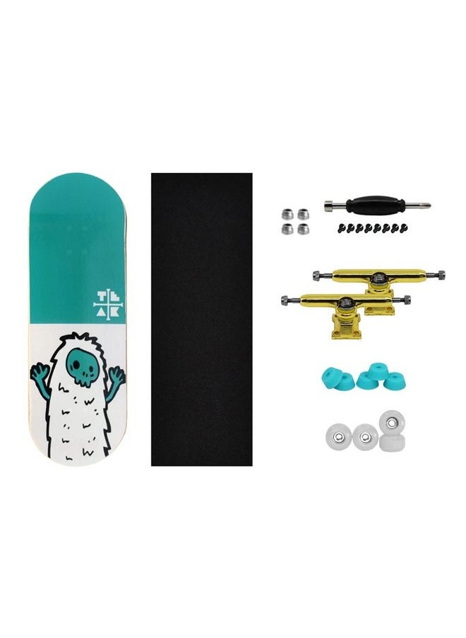 32Mm Pro Fingerboard Heat Transfer Graphic Complete - Fully Assembled With Pro Level Parts - Pro Shaped Wood Deck (34X97Mm), Ultraspin Wheels, Prodigy Trucks - Teal Yeti