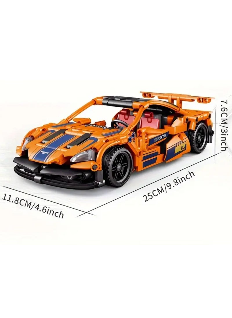 High-Quality DIY Sports Car Building Blocks Kit - Educational Engineering Toy for Youngsters, Orange/Mixed/Clear/Black ( 428 Pcs Blocks)