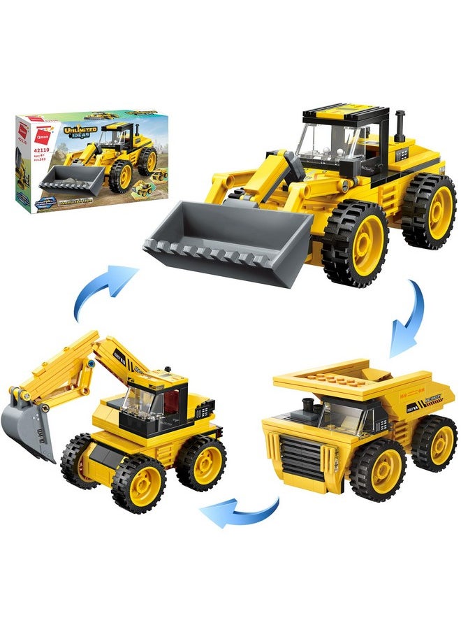 3In1 Construction Cars Building Blocks For Boys 6 Year And Up, Educational Building Toy For Kids 6-12 Years, Build Loader Excavator Dump Truck