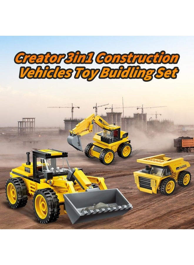 3In1 Construction Cars Building Blocks For Boys 6 Year And Up, Educational Building Toy For Kids 6-12 Years, Build Loader Excavator Dump Truck