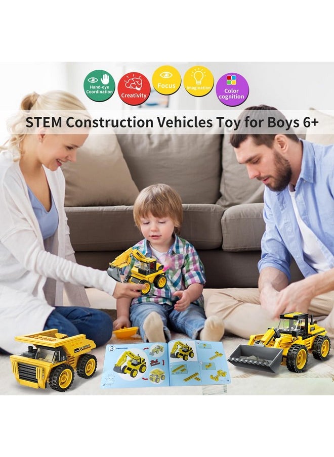 3In1 Construction Cars Building Blocks For Boys 6 Year And Up, Educational Building Toy For Kids 6-12 Years, Build Loader Excavator Dump Truck