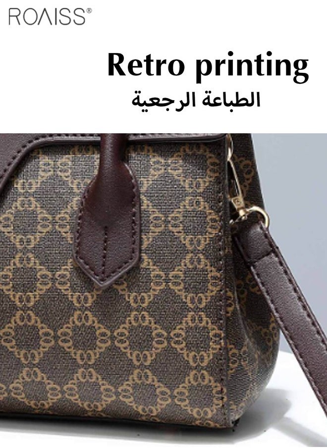 Women's Fashionable Printed Flip Handbag Elegant Retro Pu Leather Shoulder Bag Detachable Strap Crossbody Bag