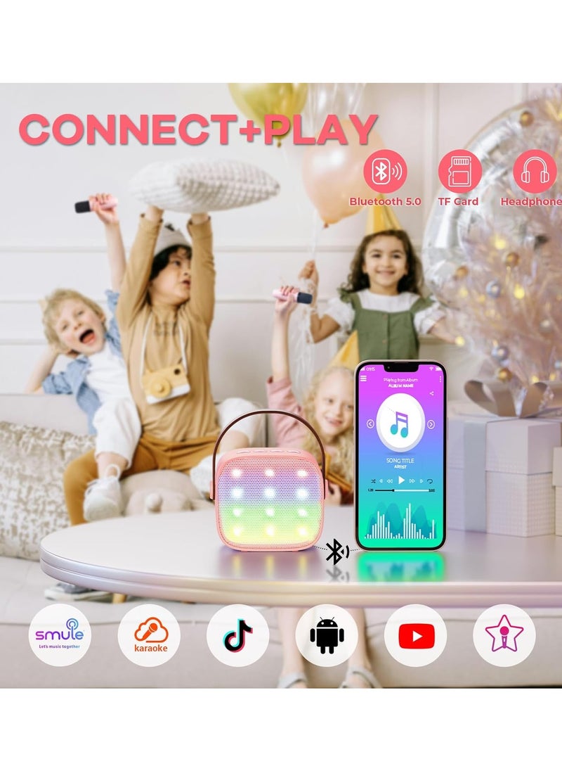 Mini Karaoke Machine for Kids Adults, Portable Bluetooth Speaker with 2 Wireless Microphones,18 Pre-Loaded Songs Toys Birthday Gifts for Girls 4, 5, 6, 7, 8+ Years Old Toddler Teens