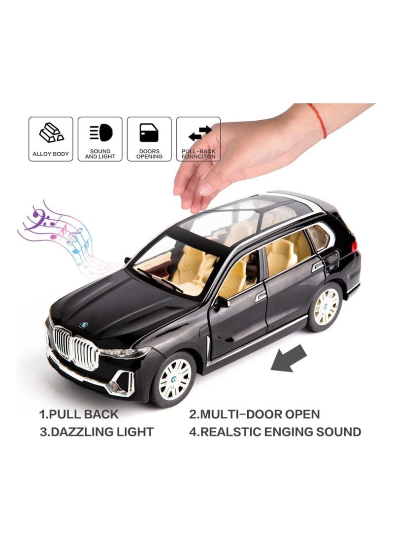 BMW X7 Diecast Car 1:32 Alloy Model - Simulation with Sound & Light, Pull Back Function | Black | Perfect Toy Gift