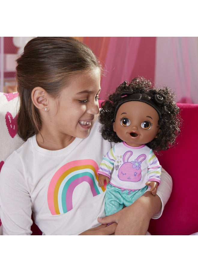 Baby Alive Bunny Sleepover Baby Doll, Bedtime-Themed 12-Inch Dolls, Sleeping Bag & Bunny-Themed Doll Accessories, Toys for 3 Year Old Girls and Boys and Up, Black Hair (Amazon Exclusive)