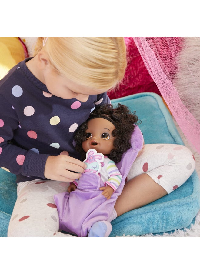 Baby Alive Bunny Sleepover Baby Doll, Bedtime-Themed 12-Inch Dolls, Sleeping Bag & Bunny-Themed Doll Accessories, Toys for 3 Year Old Girls and Boys and Up, Black Hair (Amazon Exclusive)