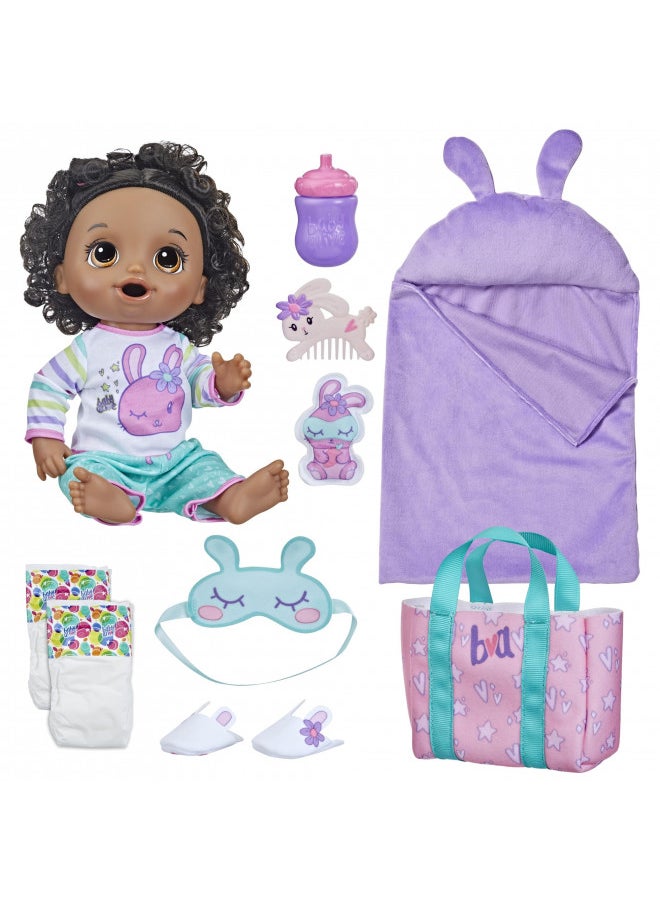 Baby Alive Bunny Sleepover Baby Doll, Bedtime-Themed 12-Inch Dolls, Sleeping Bag & Bunny-Themed Doll Accessories, Toys for 3 Year Old Girls and Boys and Up, Black Hair (Amazon Exclusive)